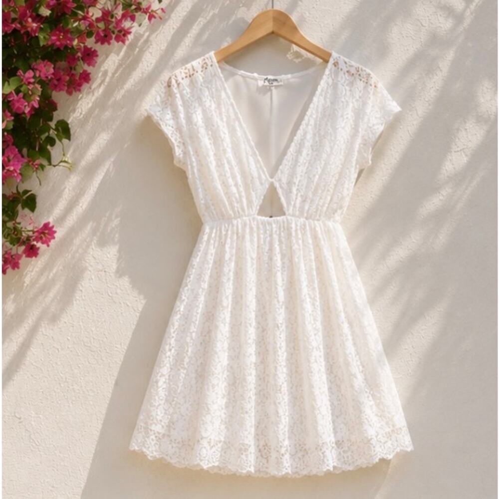 Mumu White Lace Dress XS Boho Cottagecore Fit & Flare Romantic Mini Dress